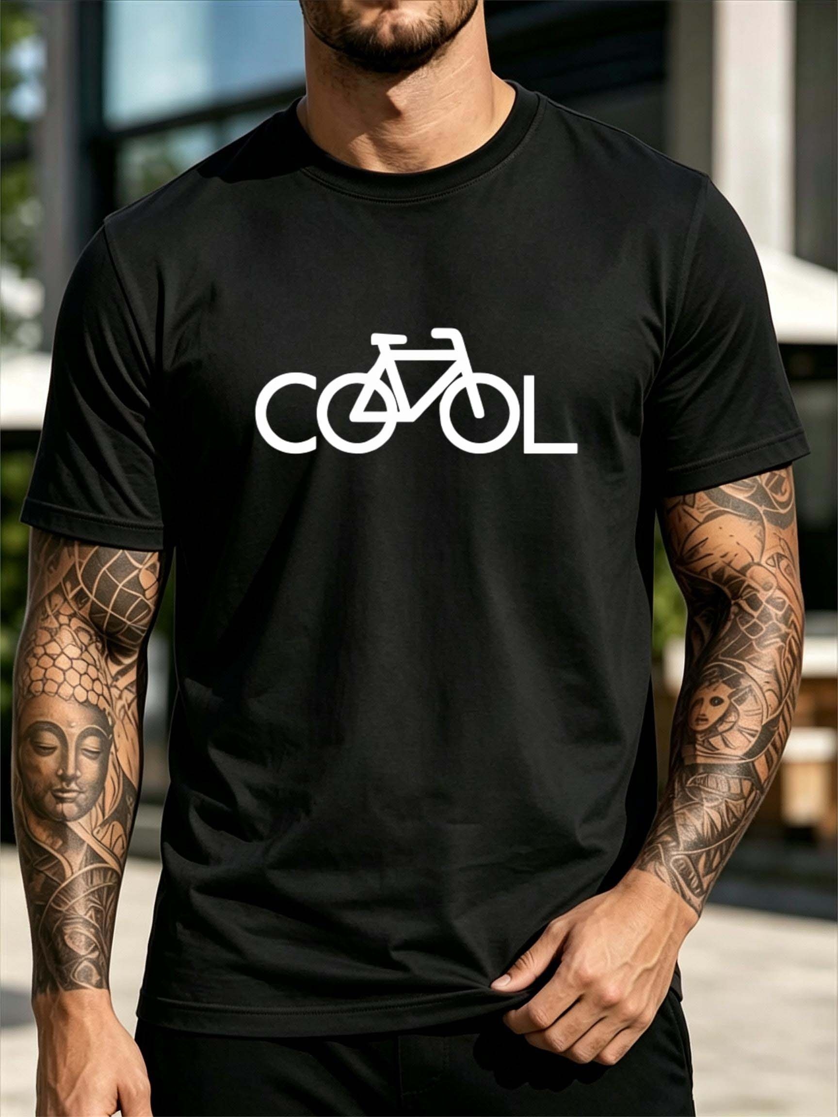 Cycling In City - 남성용 라운드넥 반팔 티셔츠, 블랙 앤